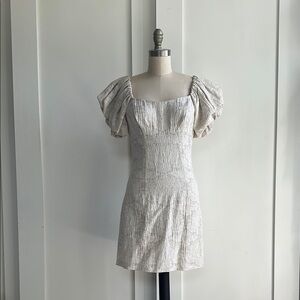 Romantic Puff Sleeve Linen Mini Dress